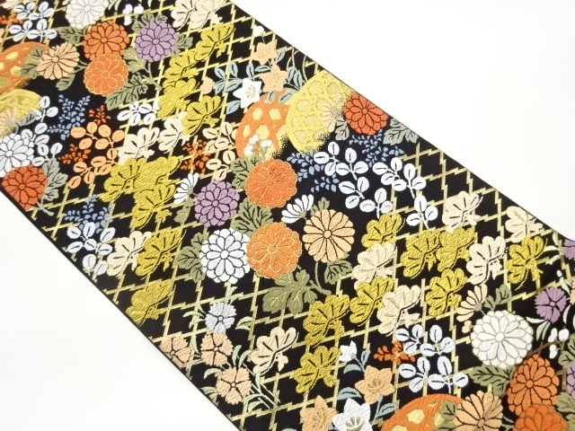 JAPANESE FUKURO OBI / WOVEN AUTUMN FLOWERS